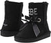 bebe Toddler Girls’ Little Kid Slip On Mid Calf Warm Winter Boots with Satin Bow, Rhinestone Grommets and Logo Embroidery