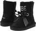 bebe Toddler Girls’ Little Kid Slip On Mid Calf Warm Winter Boots with Satin Bow, Rhinestone Grommets and Logo Embroidery