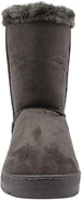 Chatties Chatz Womens Slip On Mid Calf 8" Microsuede Winter Boots with Faux Fur Trims and Lace Up Back