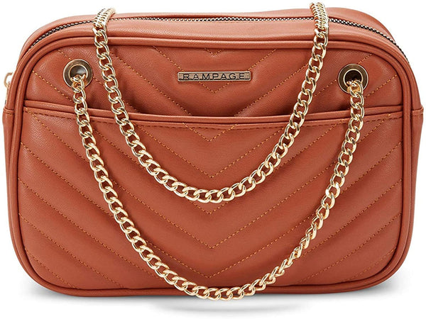 Women’s Chevron Quilted Camera Crossbody Bag with Chain Strap