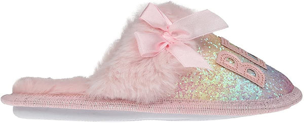 bebe Girls Fluffy And Cute Scuff Glitter Slippers With Faux Fur Satin Bow