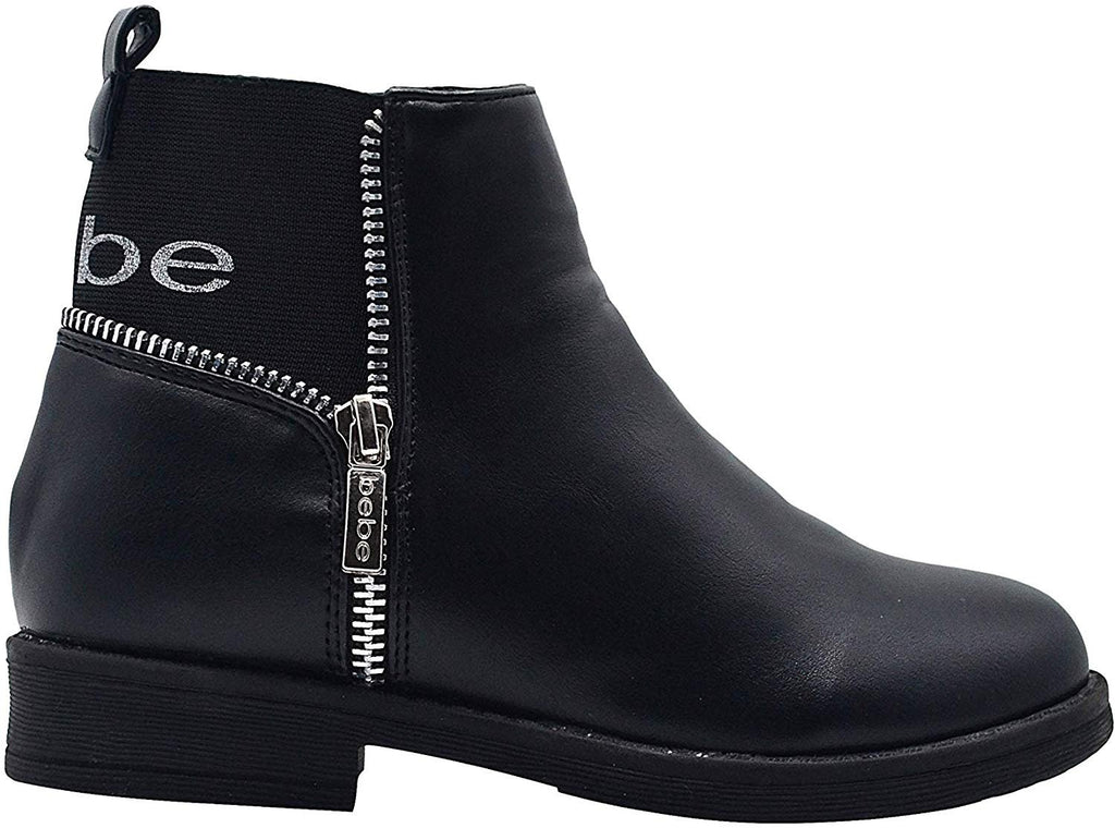 bebe Girls Big Kid Easy Pull-On Short Ankle Moto Boots Embellished with Side Zipper and Elastic Back