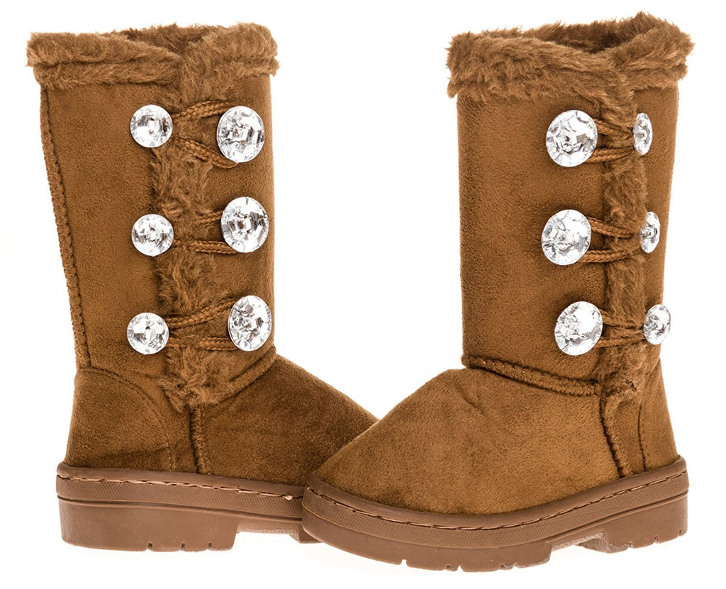 Sara Z Toddler Girls 5" Lug Sole Winter Boot with Rhinestones (Black), Size 9-10