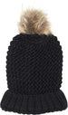 NYC Underground Soft Purl Knit Beanie Hat with Faux Fuzzy Fur Pom Warm Chunky Fall Winter Slouchy Lined Skull Cap Cuff