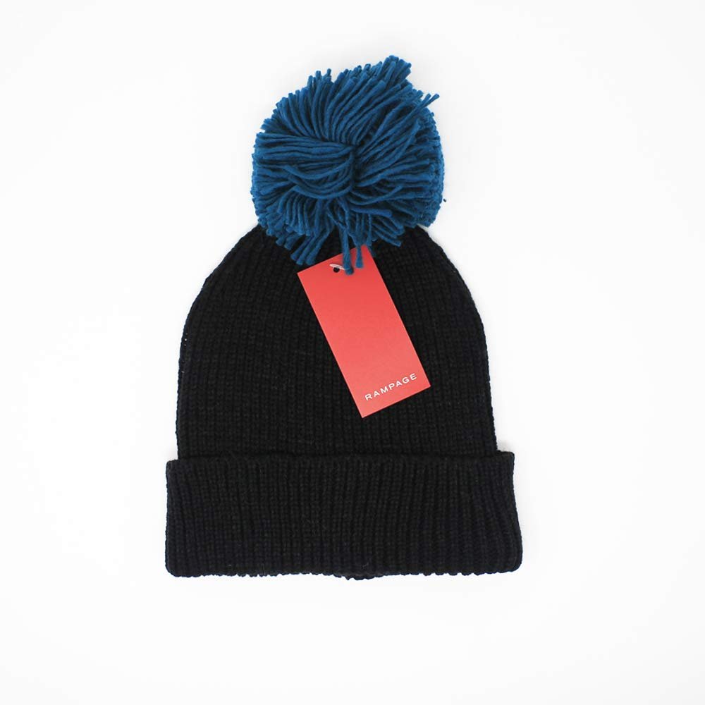 Rampage Womenâ€™s Slouchy Cuffed Thick Knit Beanie Cap With Oversized Pom Pom - Fall Winter Accessories