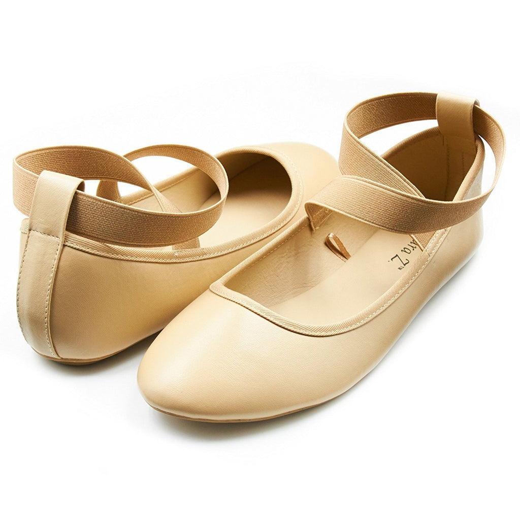 Sara Z Womens Ballet Flat Slip On Shoes with Elastic Ankle Straps Tan Brown Size 9/10