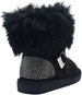 bebe Girls Big Kid Mid Calf Short Easy Pull-On Microsuede Winter Boots Embellished with Faux Fur Cuff and Rhinestone Back