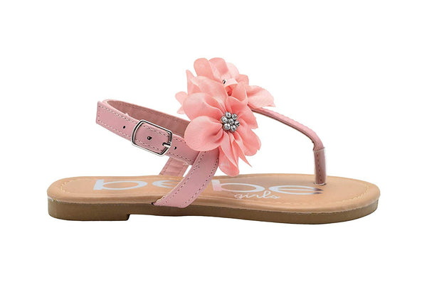 bebe Girls Fashion Sandals Little Kid Thong Sandal, Chiffon Flowers & Rhinestone
